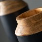  Modern Wood and Metal Vase Set of 2; Trendy Home Decor; Boho Vases for Centerpieces; Entryway, Bookshelf, Mantel, Shelf Décor-Black and Brown